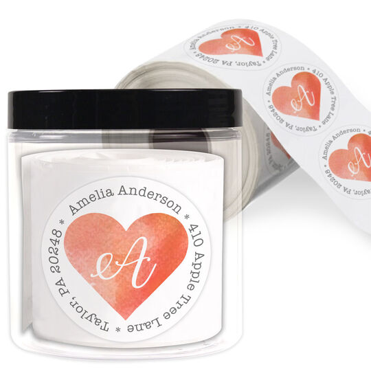 Watercolor Heart Round Address Labels in a Jar